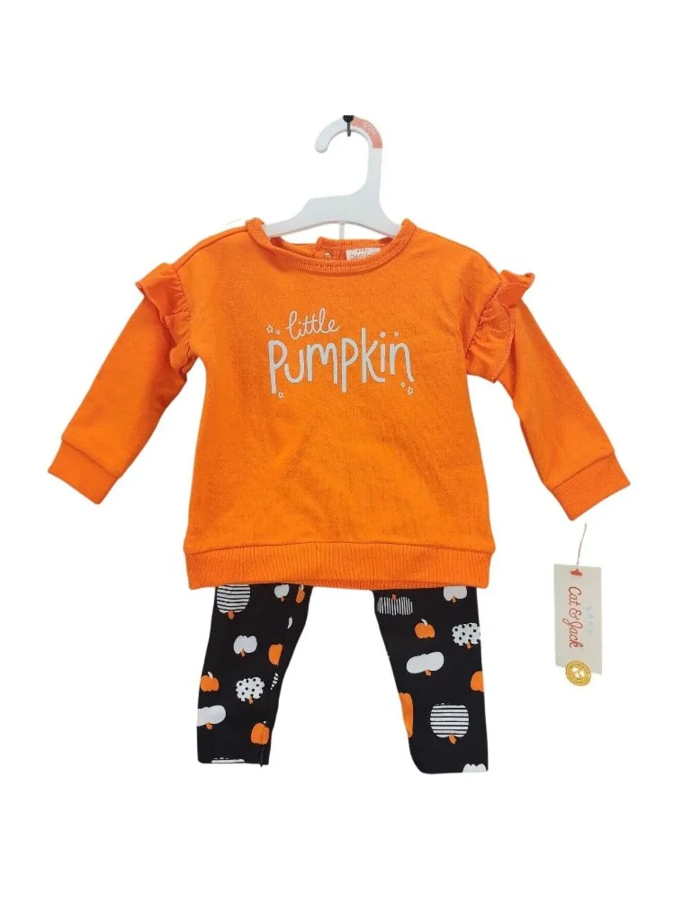 Baby Girls Cat & Jack Little Pumpkin Sweatshirt & Legging Set Halloween 6-9M